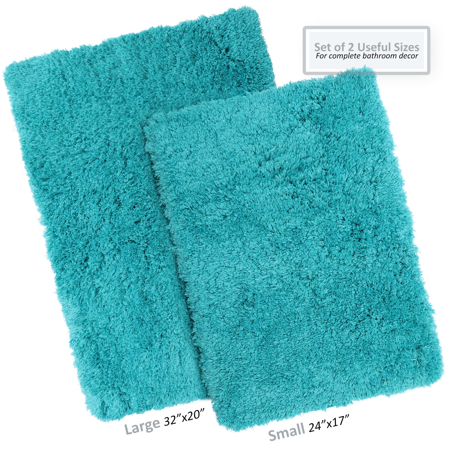 OEAKAY Bath Mat Bathroom Rug Absorbent Non-Slip Washable Shower Floor Mats  Small Carpet 24x43,Turquoise Teal and White 