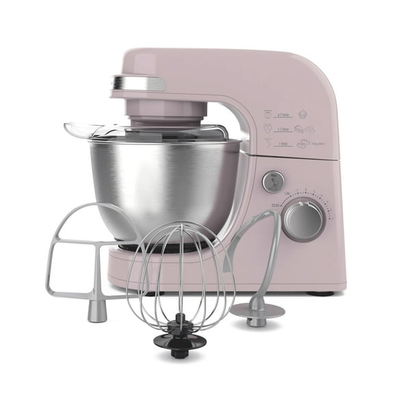 Hamilton Beach - Batidora eléctrica de pie, 4 cuartos de galón, gancho para masa, accesorios de batidor plano, protector contra salpicaduras 7 velocidades con batidor, rosa