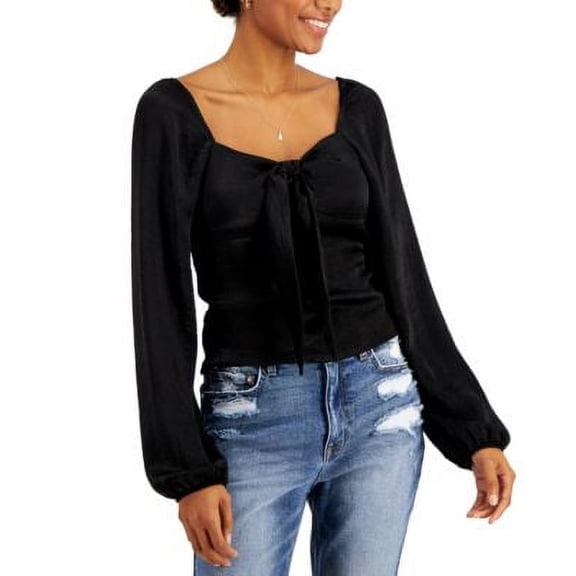 MSRP $39 Just Polly Juniors' Tie-Front Top Black Size Medium