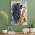 thumbnail image 2 of Flat Coated Retriever Dog Playing Saxophone Wall Stretched Canvas Size 8x12 – Flat Coated Retriever Canvas Art for Dog Lovers, Saxophone Canvas Wall Decor, 2 of 5