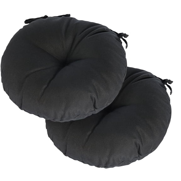 Black 15 Inch Round Tufted Outdoor Bistro Seat Cushions With Ties Set Of 2 Waterproof Patio Chair Pads