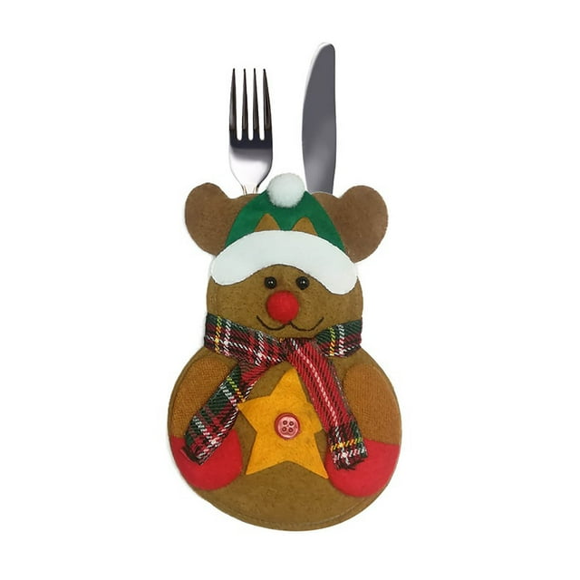 Fiudx Juego de Cubiertos Navideños, Diseño de Tela No Tejida, Decoración de Muñeco de Nieve y Papá Noel, Imprescindibles para Cenas Navideñas, Decoración de Hotel y Restaurante, Versátil para Mesas F