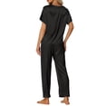 thumbnail image 3 of Conjunto de pijamas de satén para mujeres INSPIRE CHIC, atuendos de verano, camisetas de manga corta con pantalones, conjuntos de lounge de seda L negro, 3 of 6