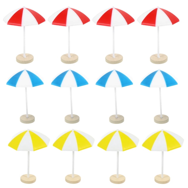 12pcs Miniature Beach Umbrella Mini Sun Umbrella Decors Micro Landscape Beach Umbrella