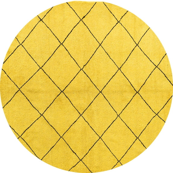 Ahgly Company Machine Washable Indoor Round Solid Yellow Modern Area Rugs, 4' Round