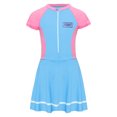 thumbnail image 3 of Moggemol Maillot de Bain à Manches Courtes pour Filles, Robe de Plage, Rose&Bleu 140/L, 3 of 5