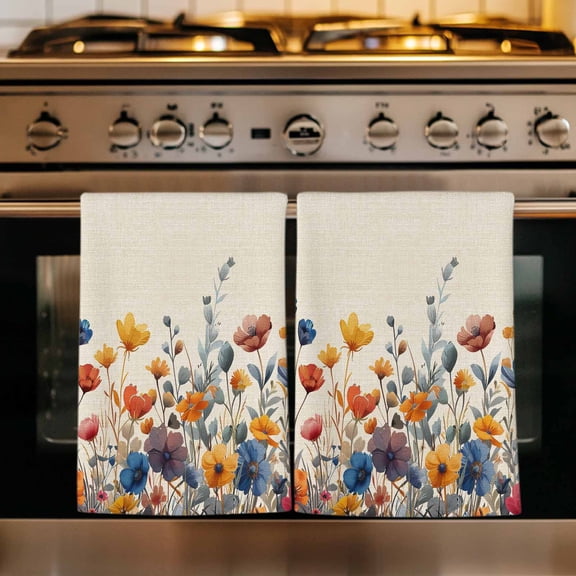 Colorful Spring Floral Kitchen Towels Set of 1, Elegant Summer Botanical Rustic Absorbent Dish Towels for Kitchen, Microfiber Hand Towel, Quick Drying Tea Towel for Cleaning Decorative Dishcloths