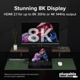 thumbnail image 2 of Plugable USB C Hub: 10-in-1 Multiport Adapter (8K/4K 144Hz HDMI 2.1, 2.5G Ethernet, 140W Charging, 10Gbps Data) Driverless IT Deployment for MacBook Pro/Air Windows Thunderbolt Chromebook, USBC-10IN1, 2 of 5