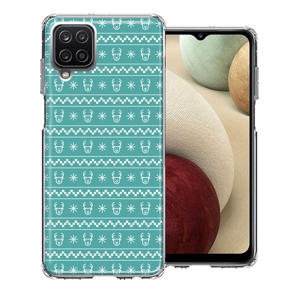 MUNDAZE For Samsung Galaxy A12 Teal Christmas Reindeer Pattern Design Double Layer Phone Case Cover