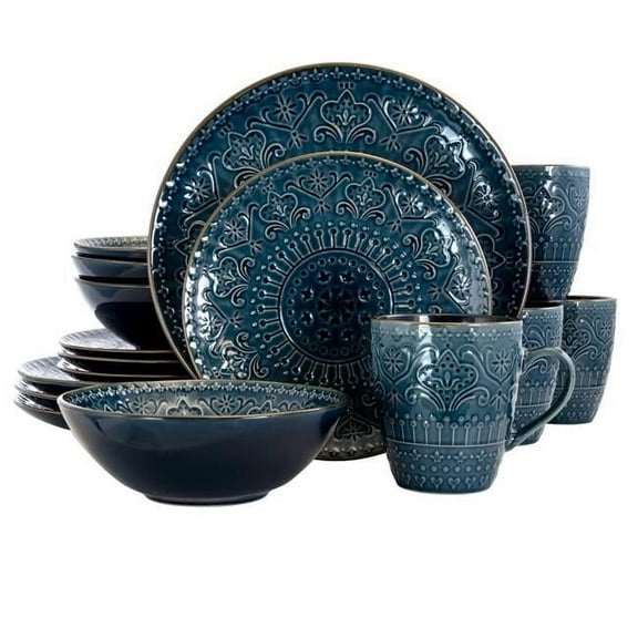 Elama  Deep Sea Mozaic Luxurious Stoneware Dinnerware with Complete Setting for 4 - 16 Piece