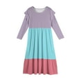 thumbnail image 5 of Abcomgle Girls Dresses Size 10-12 Casual A-Line Ruffle Long Sleeve Maxi Dress Colorblock Crew Neck Sundresses Flowy Tiered Dresses with Pockets,Light Purple, 5 of 5