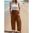 thumbnail image 4 of Airmenty Women Wide Leg Pants Summer Casual Low Waist Loose Drawstring Harem Pants Linen Beach Palazzo with Pockets, 4 of 6