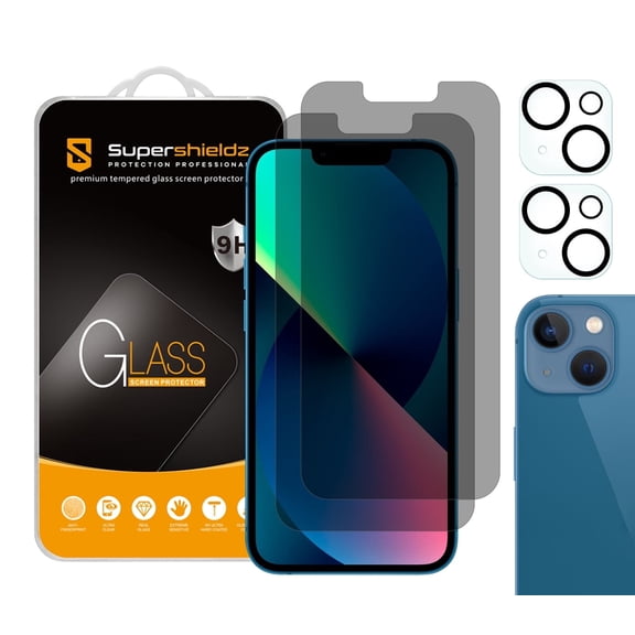 Supershieldz (Privacy) Anti Spy Tempered Glass Screen Protector Designed for Apple iPhone 13 (6.1 inch)   Camera Lens, Anti Scratch, Bubble Free (2 Pack)