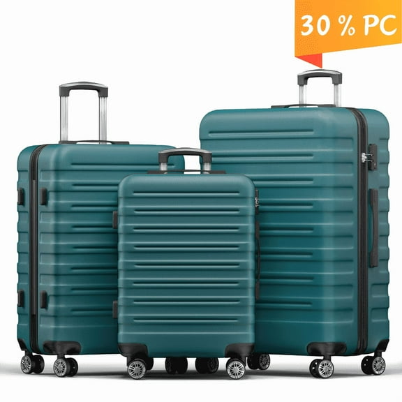 Luggage Sets 3 Piece Hardside with Spinner Wheels 30%PC ABS Suitcase with TSA Lock 20 24 28 inch Carry on Luggage Green