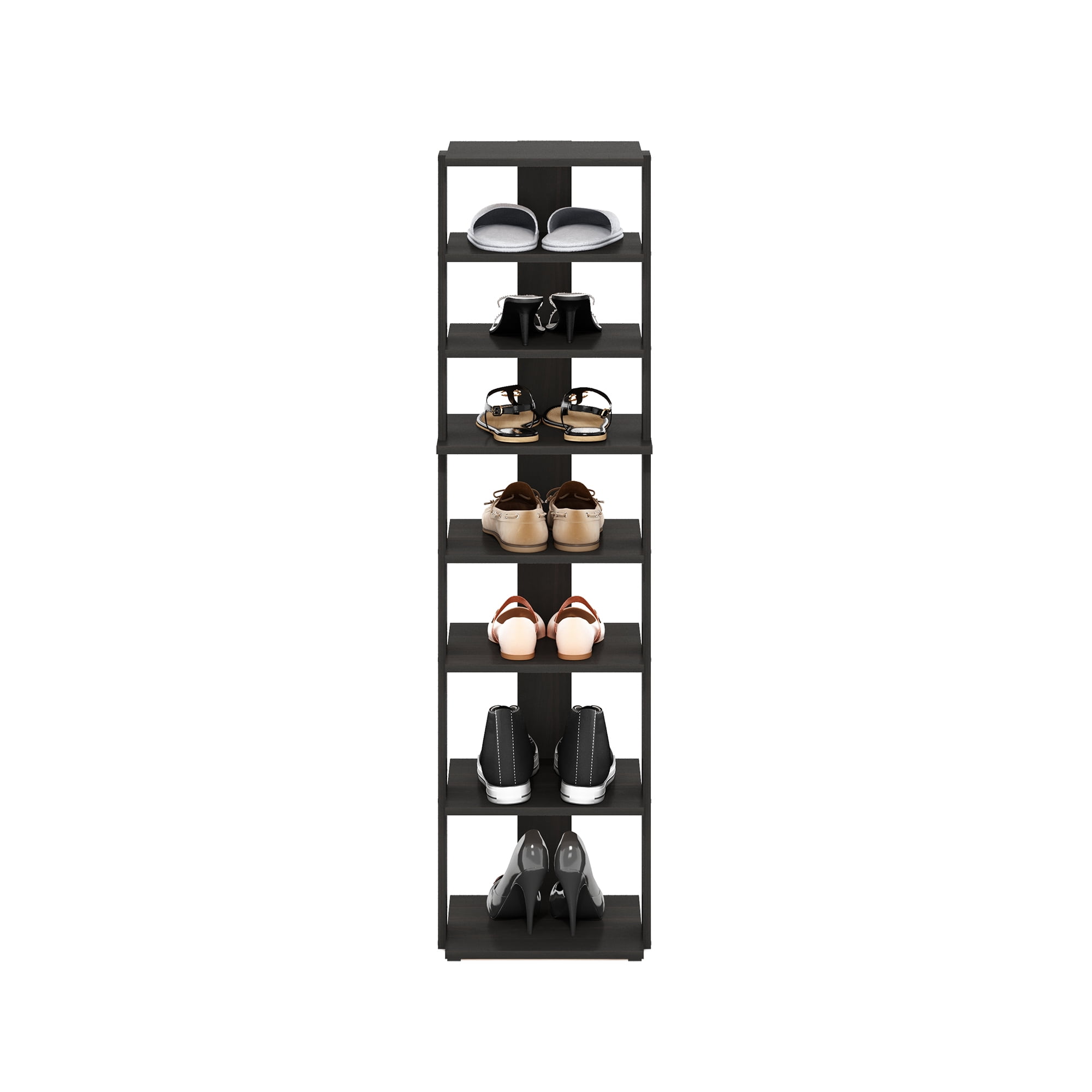 Furinno Compact 8-Tier Vertical Free Standing Shoe Tower in Shoe Rack Espresso