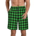 thumbnail image 1 of Balery Buffalo Plaid Green Black Traje de Baño Estilo Hawaiano para Hombre, Shorts de Secado Rápido con Bolsillos-Large, 1 of 6