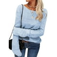 thumbnail image 3 of Women Autumn Winter Colorblock Pullover Sweaters Round Neck Striped Slim Fitting Knitwear Tops, 3 of 9