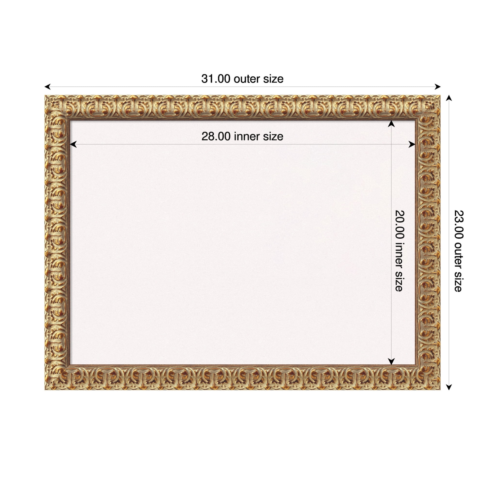 Amanti Art White Cork Board Wood Framed Florentine Gold Bulletin Board 31 in. x 23 in.