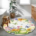 thumbnail image 3 of Small Round Rug 3Ft Washable Non-Slip, Spring Truck Flowers Circle Area Rugs for Living Room Bedroom, Watercolor Floral Butterflies Yellow Indoor Floor Mats Carpet Runner for Home Decor, 3 of 8