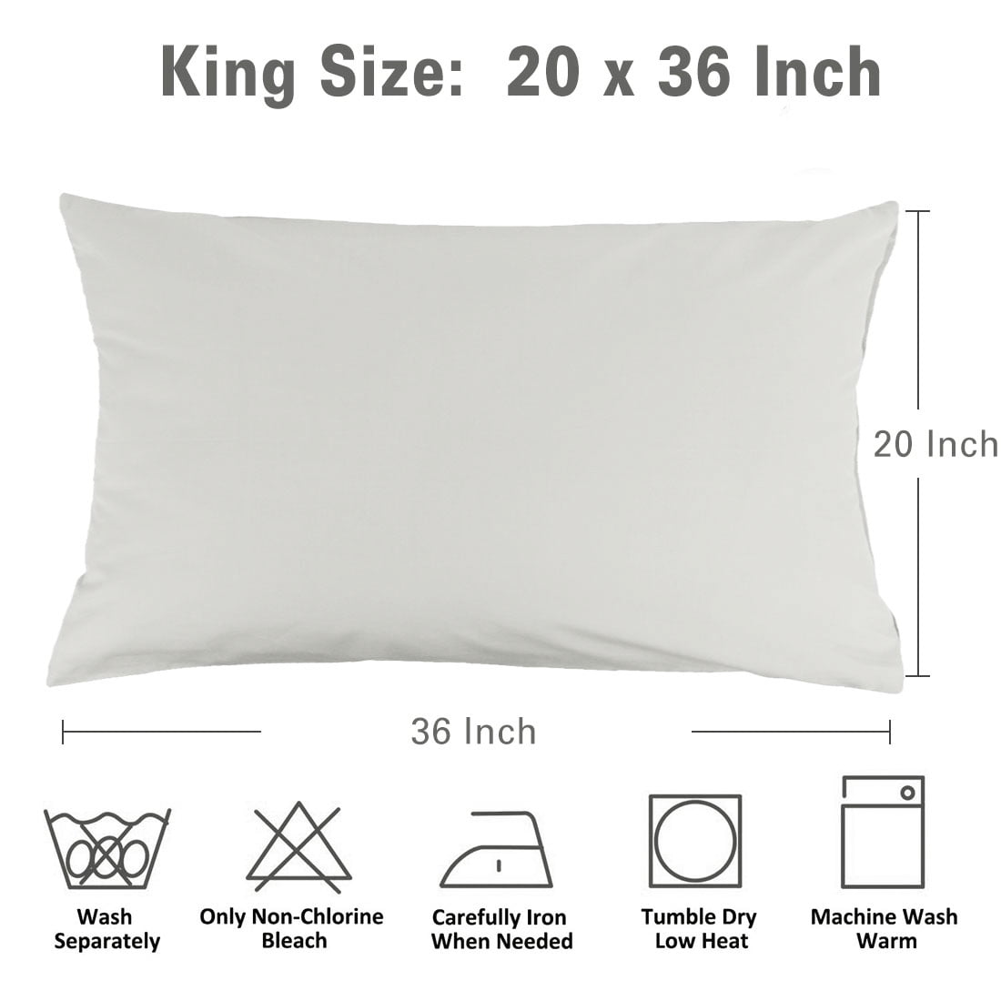 Unique Bargains Pillowcases 2-Piece Egyptian Cotton Pillow Cover Light Gray King