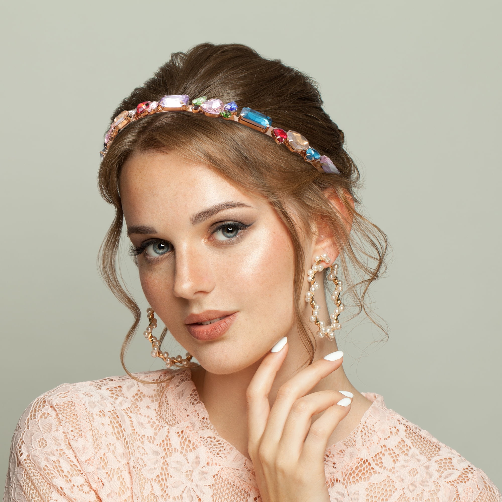 Unique Bargains Fashion Vintage Thin Rhinestone Multicolor