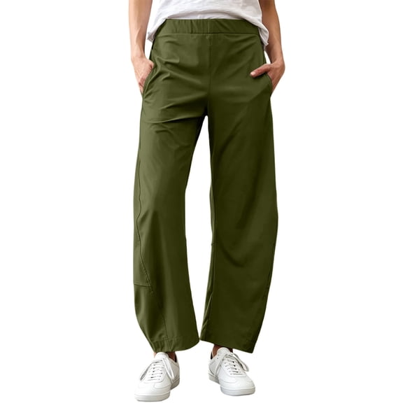 Inleife Women's Quick Dry Barrel Leg Pants with Side Pockets Elastic Waist Ankle Length Casual Activewear Trousers