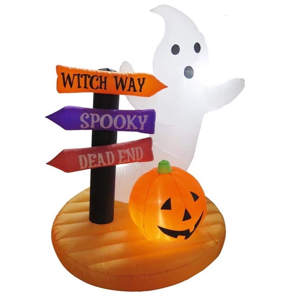 5 1/2' Air Blown Inflatable Ghost w/ Sign & Pumpkins