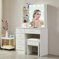 thumbnail image 5 of Ciumeeo Vanity Set with Mirror and Lights, Makeup Vanity with 6 Drawers and Shelves, Makeup Table and Cushioned Stool Set, White, 5 of 10