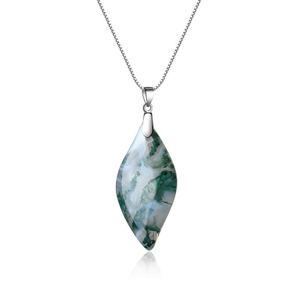 COAI 925 Sterling Silver Moss Agate Leaf Amulet Pendant Necklace for Women C36