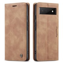 Feishell Slim Wallet Phone Case for Google Pixel 6 (6.4 inch),Premium PU Leather Magnetic Closure Folio ID Credit Card Slots Shockproof Protective Flip Kickstand Phone Cover,Brown