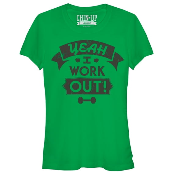 Junior's CHIN UP I Work Out  Graphic Tee Kelly Green Large