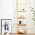 thumbnail image 4 of Gymax 5-Tier Ladder Shelf Modern Bamboo Leaning Bookshelf Ladder Bookcase Open Display, 4 of 10