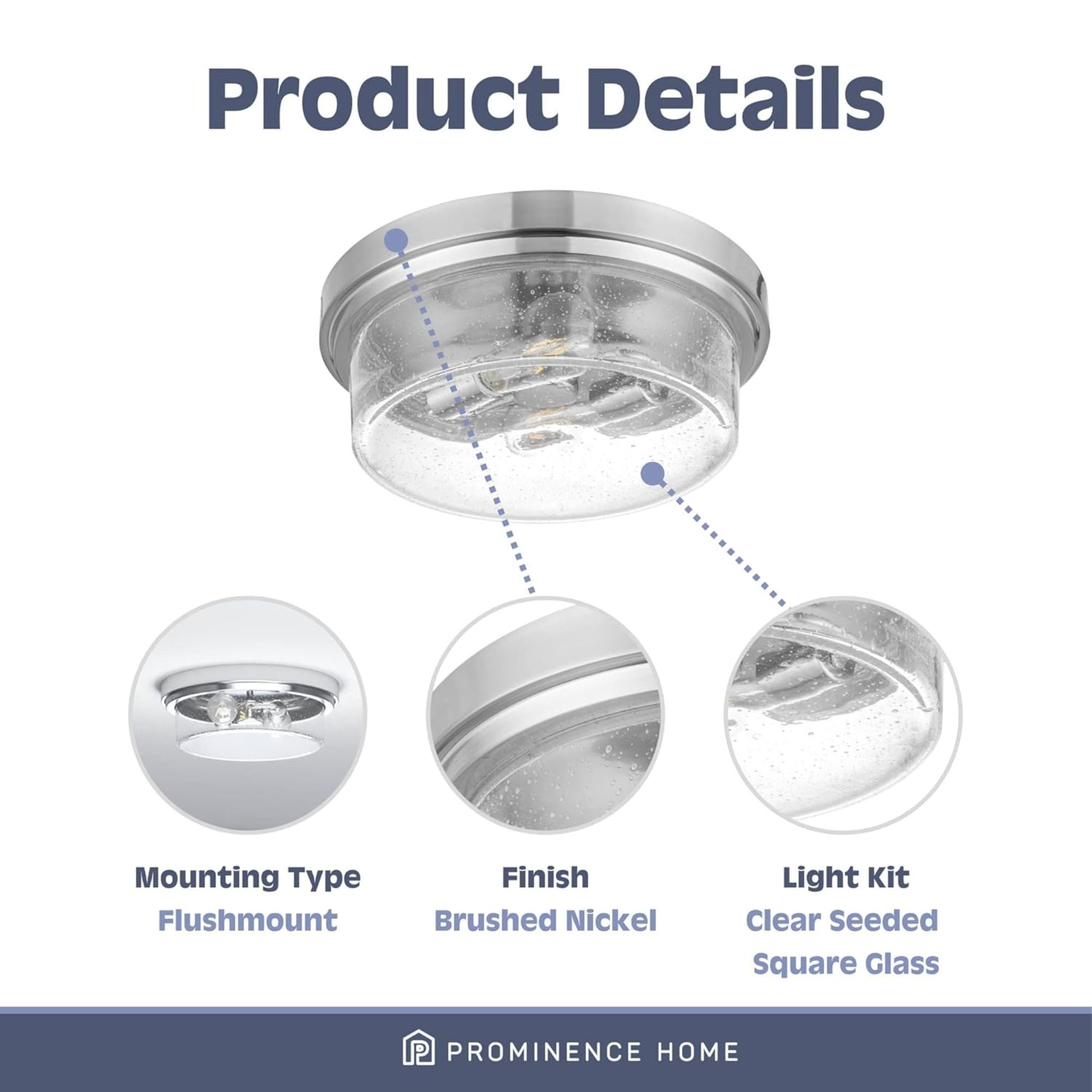 Prominence Home 2 Pack Madalyn 13" Flush Mount Ceiling Light, Seeded Glass, Brushed Nickel