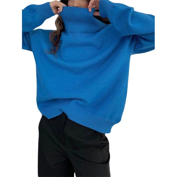 Txlixc Suéter casual de otoño e invierno para mujeres suéter suelto de manga larga y cuello alto de color sólido Txlixc moda
