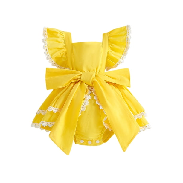 Gibobby Mamelucos para bebe niña sin mangas de primavera y verano con encaje para niñas recién nacidas(Amarillo, 6-9 Meses)