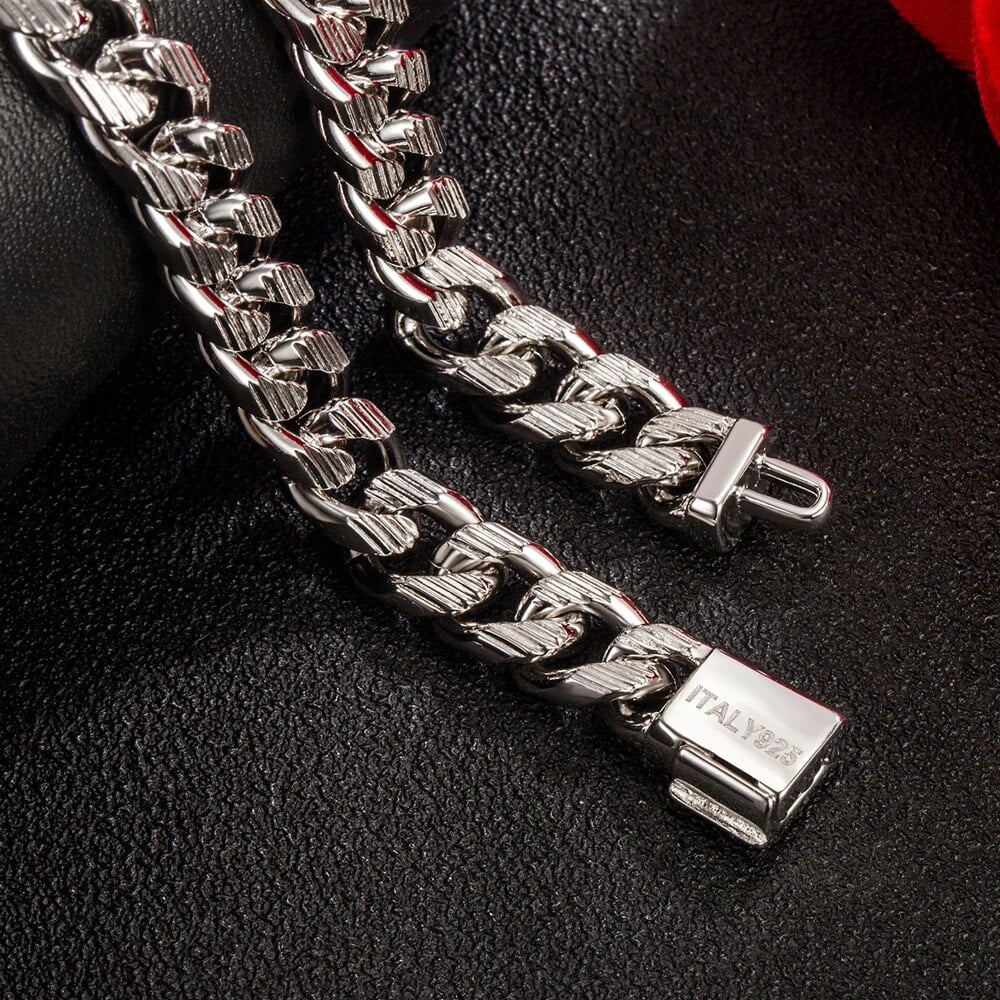 Men Genuine 100% 925 Sterling Silver Bracelets Curb Cuban Chain 10 MM 7-10 inch Italy Silver Bracelets Punk Fine Jewelry Gift Gift