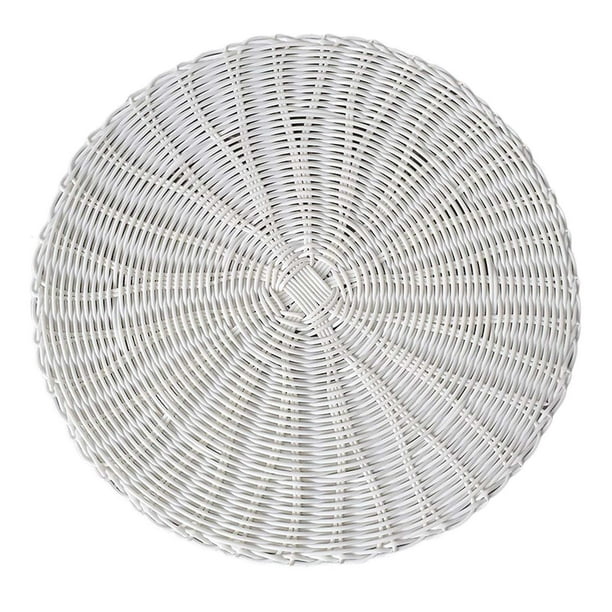 Cojín de tatami redondo tejido a mano de estilo japonés reutilizable para sala de estar Blanco