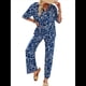 thumbnail image 1 of Conjunto de Pijama de 2 Piezas con Estampado de Verano para Mujer, Conjunto de Ropa de Dormir de Corta con Botones y Pantalones Largos. Azul Marino M, 1 of 10