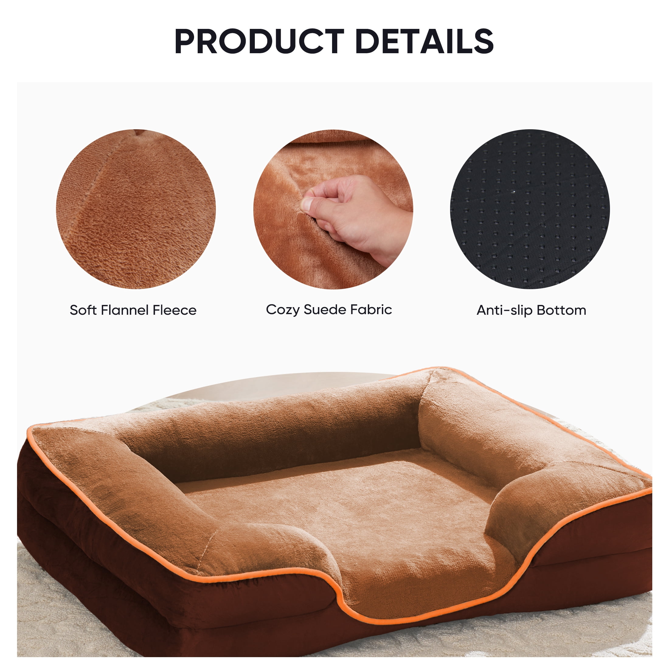 ZUNMOS 35" Large Orthopedic Dog Bed for Large Dogs with Non- Slip Bottom, Memory Foam Pet Bed, Dog Sofa with Machine-Washable Cover,Brown