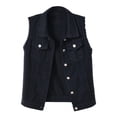 thumbnail image 2 of Frayed Denim Vest Jacket for Women Sleeveless Open Front Button Down Lapel Collar Slim Fit Jean Vest Outerwear, 2 of 8