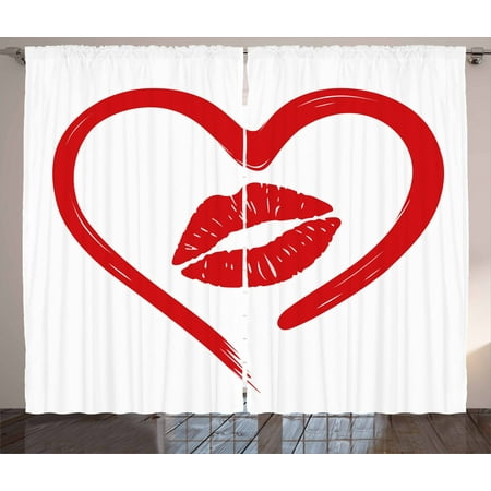 Kiss Curtains 2 Panels Set Heart Drawn In Lipstick And Woman Lip