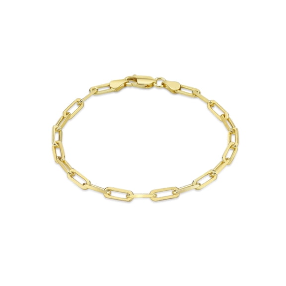 7 Inch Paper Clip Link Chain Bracelet for Women and Men in 925 Sterling Silver with Yellow Gold Plating 3.5 mm Wide with Lobster Claw