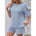 thumbnail image 6 of DOKOTOO Womens 2 Piece Outfits Casual Plaid Short Sets Lounge Beach Travel Short Sleeve Round Neck Tops Match High Waisted Shorts Summer Outfits, 6 of 8