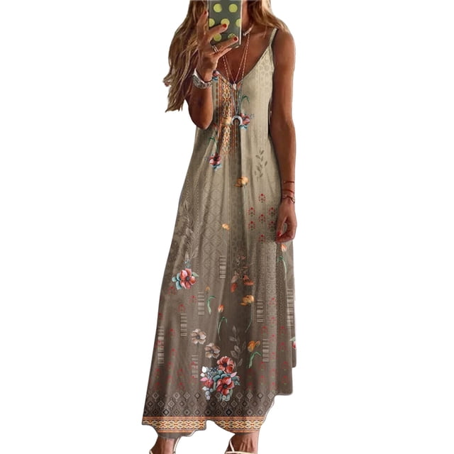 WILLBEST Vestidos Floreados para Mujer Vestidos de Verano para Mujer Vestidos de Playa de Verano Vestidos sin Mangas Grande