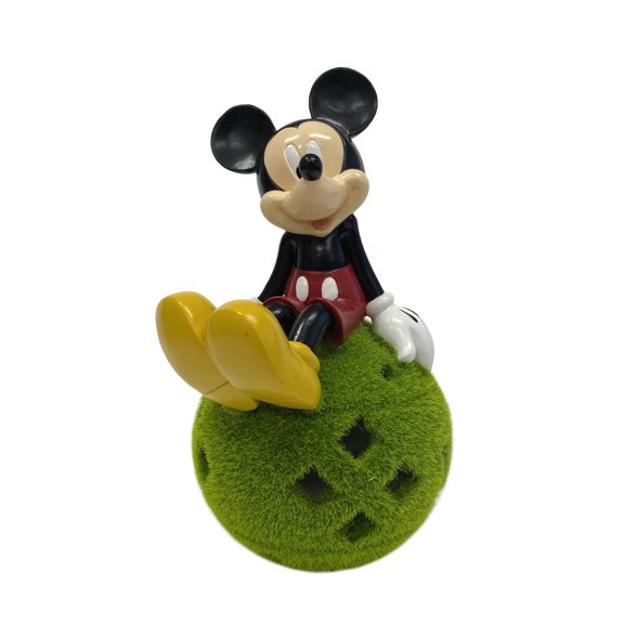 Disney Mickey Mouse Solar Garden Statue Sitting on Flocked Ball