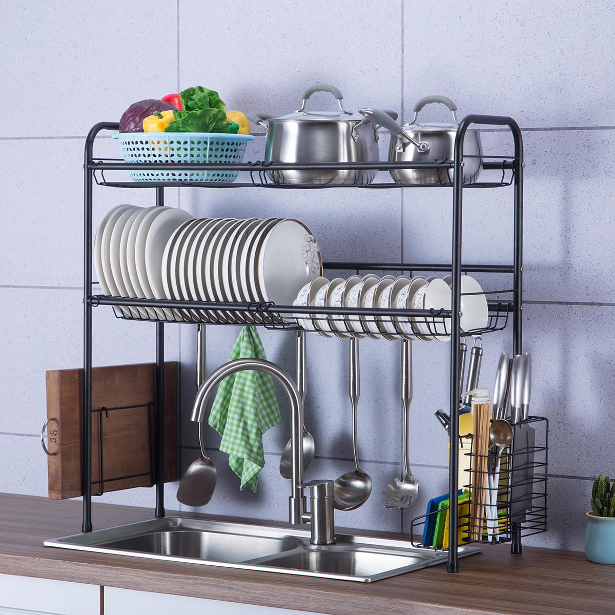 2Tier Over the Sink Dish Drying Rack, Kitchen Storage Rack Large Dish Rack Stainless Steel with