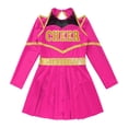 thumbnail image 5 of TiaoBug Kids Cheer Leader Costume Halloween Outfit Long Sleeve Cold Shoulder Cheerleading Dress Hot Pink 10, 5 of 7