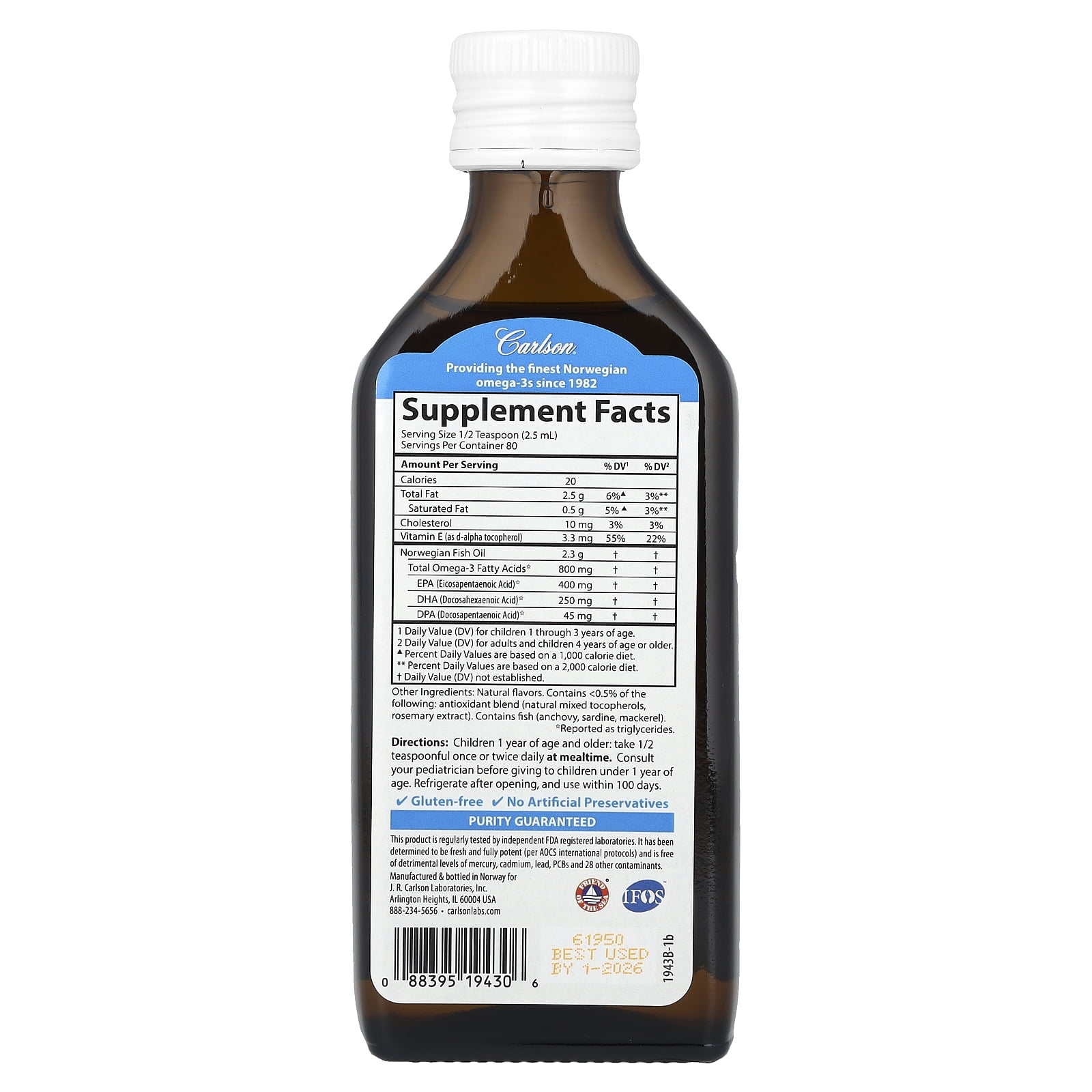 Carlson Laboratories Kid's The Very Finest Fish Oil, Just Peachie 200 ml Liquid