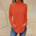thumbnail image 2 of LISTHA Mock Turtleneck Tops for Women Long Sleeve Top Fashion Oversized Shirts with Hem Loose Fit Lightweight Tshirts Saffron L, 2 of 5