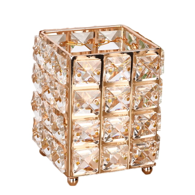 Portalápices de cristal, peine, brochas de maquillaje, contenedor de almacenamiento de lápices, organizador cuadrado de escritorio, adornos (dorado)